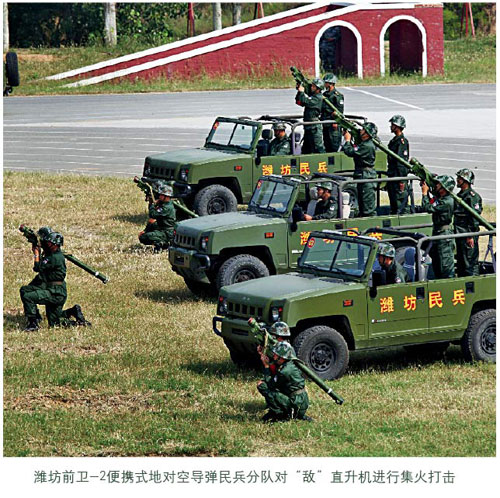 山東民兵大演練導彈打直升機 青島女民兵操縱高射炮